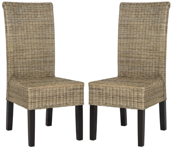 Safavieh ARJUN Wicker Dining Chairs – Artisan Crafted Comfort with Coastal Charm for Elegant Dining Spaces Grey SEA8013A-SET2