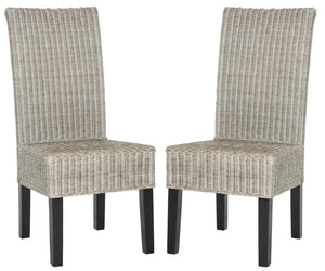 Safavieh ARJUN Wicker Dining Chairs – Artisan Crafted Comfort with Coastal Charm for Elegant Dining Spaces Antique / Grey SEA8013B-SET2