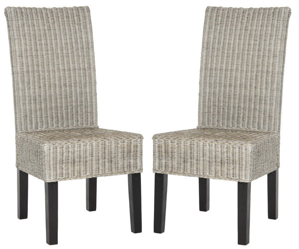 Safavieh ARJUN Wicker Dining Chairs – Artisan Crafted Comfort with Coastal Charm for Elegant Dining Spaces Antique / Grey SEA8013B-SET2