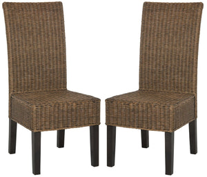 Safavieh ARJUN Wicker Dining Chairs – Artisan Crafted Comfort with Coastal Charm for Elegant Dining Spaces Brown / Multi SEA8013C-SET2
