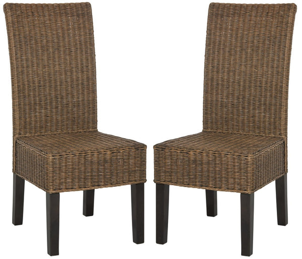 Safavieh ARJUN Wicker Dining Chairs – Artisan Crafted Comfort with Coastal Charm for Elegant Dining Spaces Brown / Multi SEA8013C-SET2