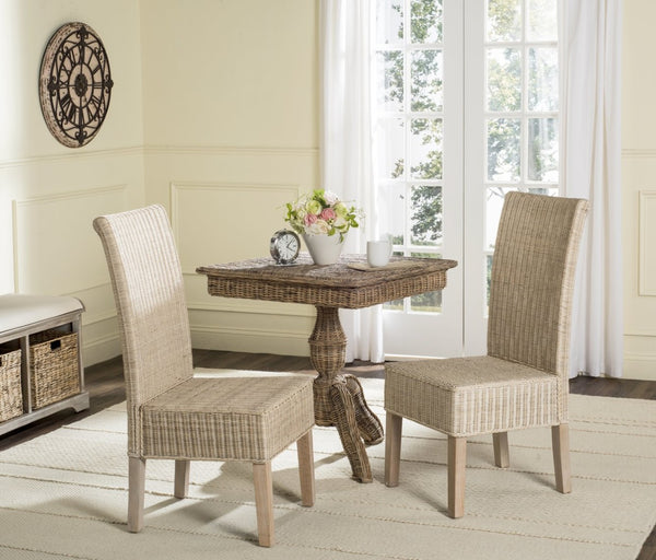 Safavieh ARJUN Wicker Dining Chairs – Artisan Crafted Comfort with Coastal Charm for Elegant Dining Spaces White Washed SEA8013D-SET2