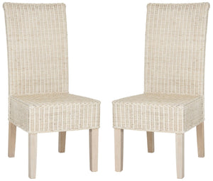 Safavieh ARJUN Wicker Dining Chairs – Artisan Crafted Comfort with Coastal Charm for Elegant Dining Spaces White Washed SEA8013D-SET2