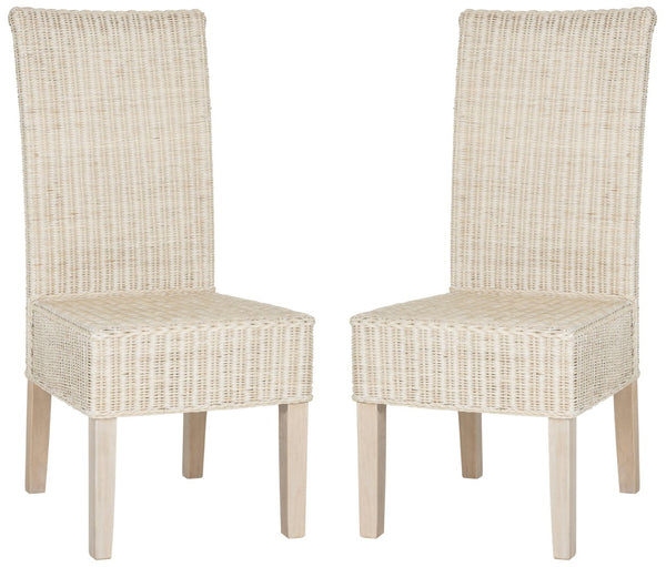 Safavieh ARJUN Wicker Dining Chairs – Artisan Crafted Comfort with Coastal Charm for Elegant Dining Spaces White Washed SEA8013D-SET2