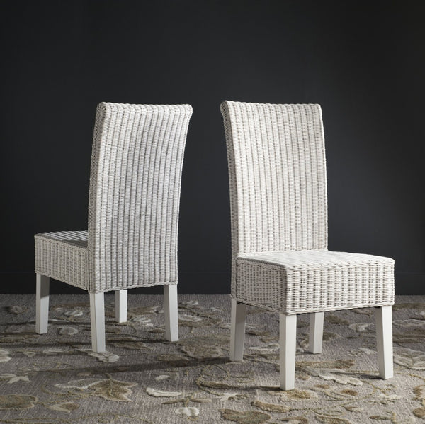 Safavieh ARJUN Wicker Dining Chairs – Artisan Crafted Comfort with Coastal Charm for Elegant Dining Spaces White SEA8013E-SET2