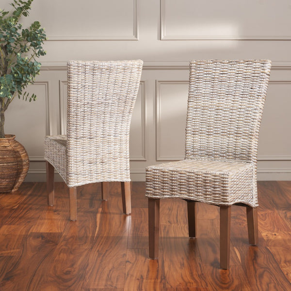 Safavieh OZIAS Dining Chairs - Handcrafted Southeast Asian Design for Stylish and Comfortable Dining Spaces White Washed SEA8014B-SET2