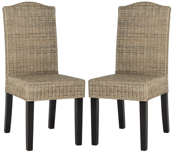 Safavieh ODETTE Wicker Dining Chairs - Coastal Charm with Handcrafted Elegance for Your Dining Space Grey SEA8015A-SET2