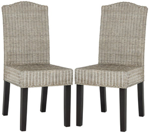 Safavieh ODETTE Wicker Dining Chairs - Coastal Charm with Handcrafted Elegance for Your Dining Space Antique / Grey SEA8015B-SET2