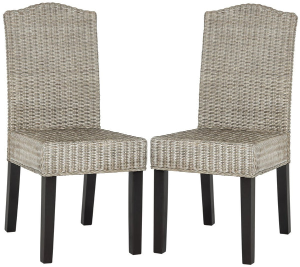 Safavieh ODETTE Wicker Dining Chairs - Coastal Charm with Handcrafted Elegance for Your Dining Space Antique / Grey SEA8015B-SET2