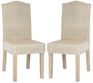 Safavieh ODETTE Wicker Dining Chairs - Coastal Charm with Handcrafted Elegance for Your Dining Space White Washed SEA8015D-SET2
