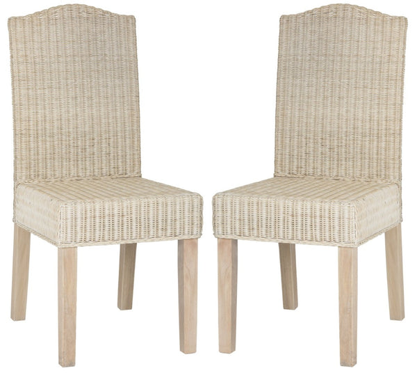 Safavieh ODETTE Wicker Dining Chairs - Coastal Charm with Handcrafted Elegance for Your Dining Space White Washed SEA8015D-SET2