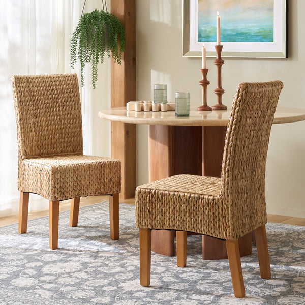 Luz Dining Chair Set Of 2 With Braided Water Hyacinth Seat, Solid Wood Frame, Coastal Warmth & Comfort