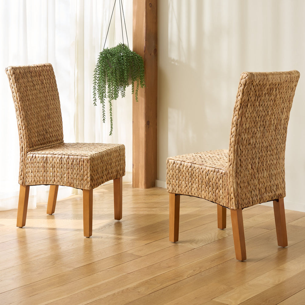 Luz Dining Chair Set Of 2 With Braided Water Hyacinth Seat, Solid Wood Frame, Coastal Warmth & Comfort