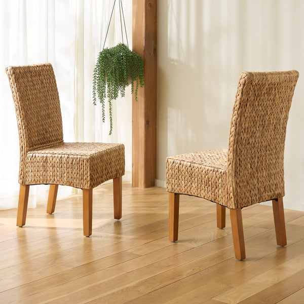 Luz Dining Chair Set Of 2 With Braided Water Hyacinth Seat, Solid Wood Frame, Coastal Warmth & Comfort