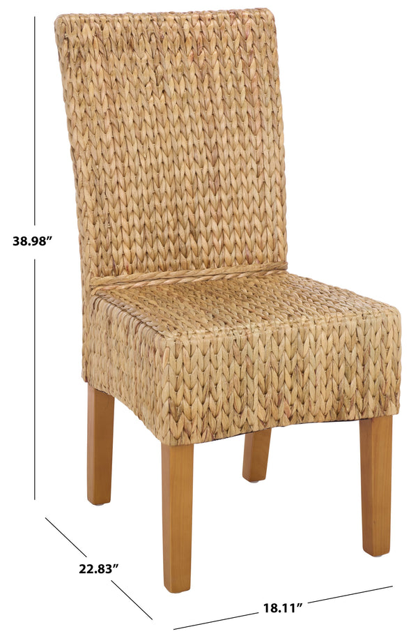 Luz Dining Chair Set Of 2 With Braided Water Hyacinth Seat, Solid Wood Frame, Coastal Warmth & Comfort