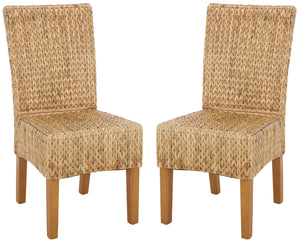Luz Dining Chair Set Of 2 With Braided Water Hyacinth Seat, Solid Wood Frame, Coastal Warmth & Comfort