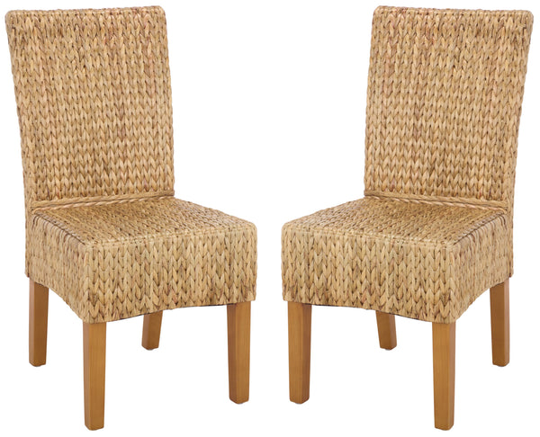 Luz Dining Chair Set Of 2 With Braided Water Hyacinth Seat, Solid Wood Frame, Coastal Warmth & Comfort