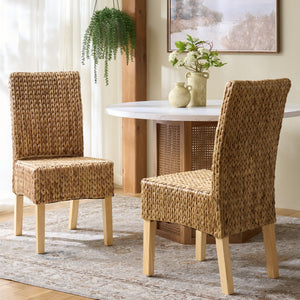 Luz Dining Chair Set Of 2 With Braided Water Hyacinth Seat, Solid Wood Frame, Coastal Warmth & Comfort