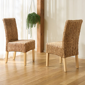 Luz Dining Chair Set Of 2 With Braided Water Hyacinth Seat, Solid Wood Frame, Coastal Warmth & Comfort