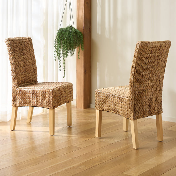 Luz Dining Chair Set Of 2 With Braided Water Hyacinth Seat, Solid Wood Frame, Coastal Warmth & Comfort