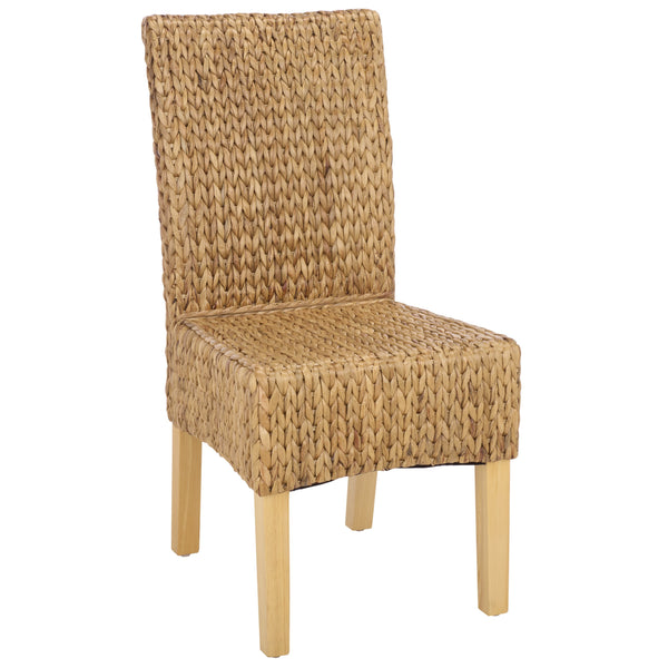 Luz Dining Chair Set Of 2 With Braided Water Hyacinth Seat, Solid Wood Frame, Coastal Warmth & Comfort
