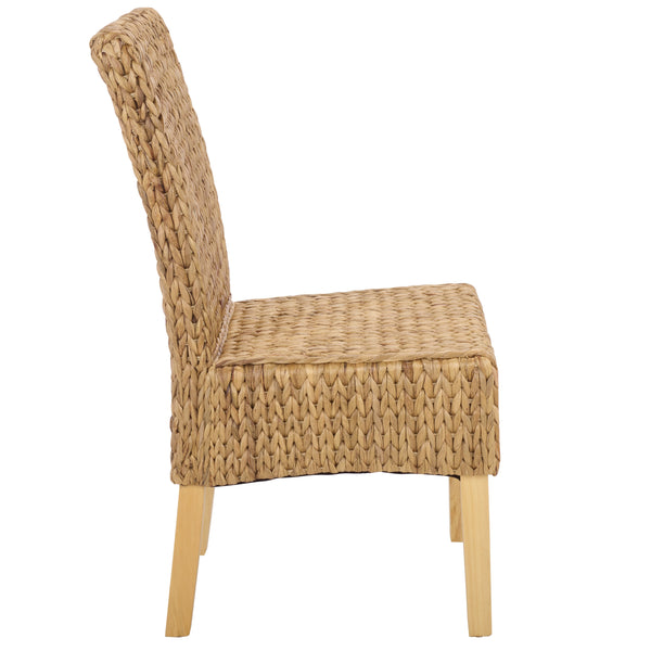 Luz Dining Chair Set Of 2 With Braided Water Hyacinth Seat, Solid Wood Frame, Coastal Warmth & Comfort