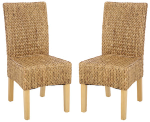 Luz Dining Chair Set Of 2 With Braided Water Hyacinth Seat, Solid Wood Frame, Coastal Warmth & Comfort