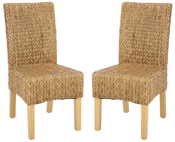Luz Dining Chair Set Of 2 With Braided Water Hyacinth Seat, Solid Wood Frame, Coastal Warmth & Comfort