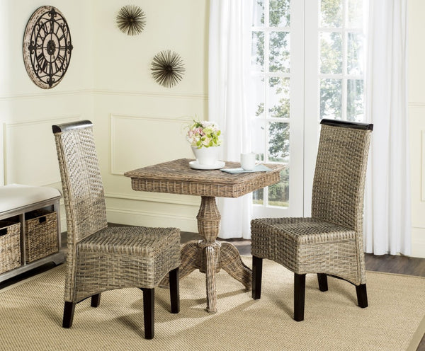 Safavieh ILYA Wicker Dining Chairs - Handcrafted Elegance for Coastal and Contemporary Dining Spaces Grey SEA8017A-SET2
