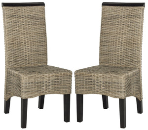 Safavieh ILYA Wicker Dining Chairs - Handcrafted Elegance for Coastal and Contemporary Dining Spaces Grey SEA8017A-SET2