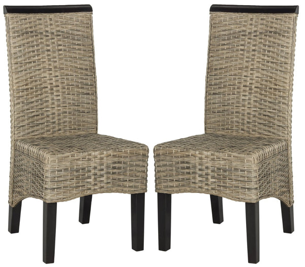 Safavieh ILYA Wicker Dining Chairs - Handcrafted Elegance for Coastal and Contemporary Dining Spaces Grey SEA8017A-SET2