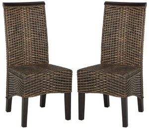 Safavieh ILYA Wicker Dining Chairs - Handcrafted Elegance for Coastal and Contemporary Dining Spaces Brown / Multi SEA8017C-SET2