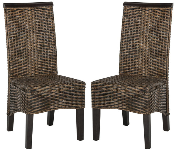 Safavieh ILYA Wicker Dining Chairs - Handcrafted Elegance for Coastal and Contemporary Dining Spaces Brown / Multi SEA8017C-SET2