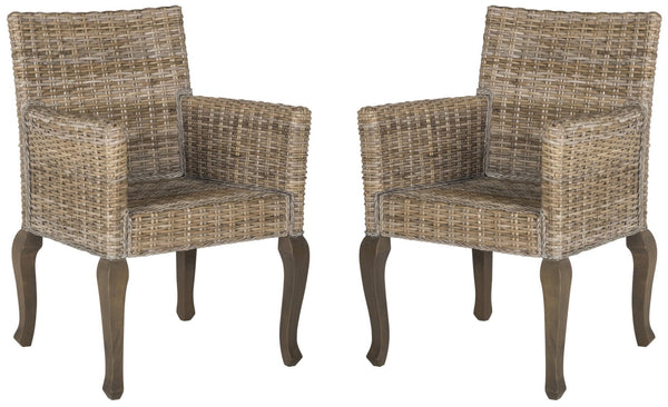 Safavieh ARMONDO Dining Arm Chair - Elegant Organic Fiber Upholstery with Kubu-Inspired Details & Comfort Natural SEA8019A-SET2