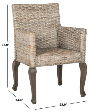 Safavieh ARMONDO Dining Arm Chair - Elegant Organic Fiber Upholstery with Kubu-Inspired Details & Comfort White Washed SEA8019B-SET2