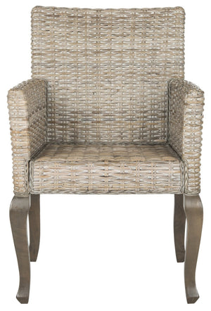 Safavieh ARMONDO Dining Arm Chair - Elegant Organic Fiber Upholstery with Kubu-Inspired Details & Comfort White Washed SEA8019B-SET2