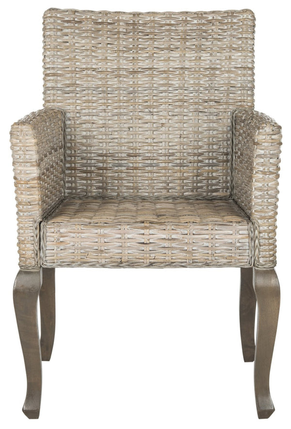 Safavieh ARMONDO Dining Arm Chair - Elegant Organic Fiber Upholstery with Kubu-Inspired Details & Comfort White Washed SEA8019B-SET2