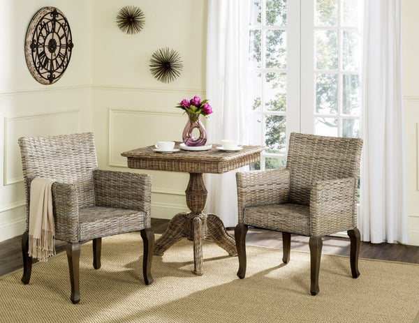 Safavieh ARMONDO Dining Arm Chair - Elegant Organic Fiber Upholstery with Kubu-Inspired Details & Comfort White Washed SEA8019B-SET2