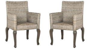 Safavieh ARMONDO Dining Arm Chair - Elegant Organic Fiber Upholstery with Kubu-Inspired Details & Comfort White Washed SEA8019B-SET2