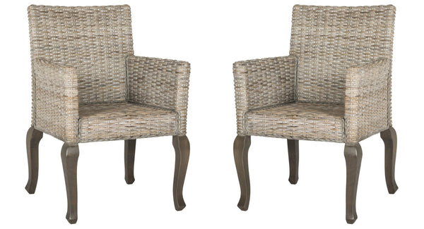 Safavieh ARMONDO Dining Arm Chair - Elegant Organic Fiber Upholstery with Kubu-Inspired Details & Comfort White Washed SEA8019B-SET2