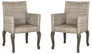 Safavieh ARMONDO Dining Arm Chair - Elegant Organic Fiber Upholstery with Kubu-Inspired Details & Comfort White Washed SEA8019B-SET2