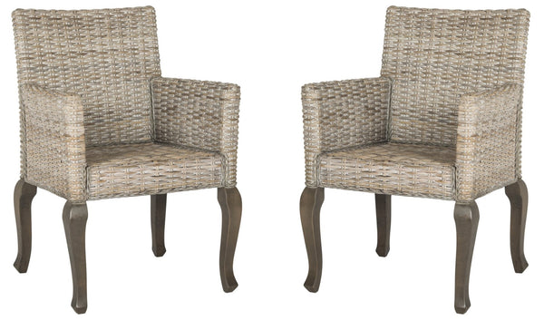 Safavieh ARMONDO Dining Arm Chair - Elegant Organic Fiber Upholstery with Kubu-Inspired Details & Comfort White Washed SEA8019B-SET2