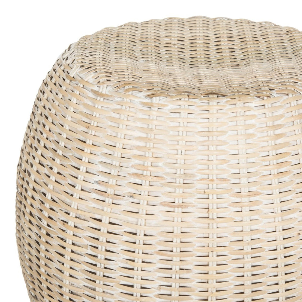 Safavieh Remi Wicker End Table – Chic Barrel Stool Design For Modern Living Spaces, Versatile Accent Piece White Washed SEA8022C