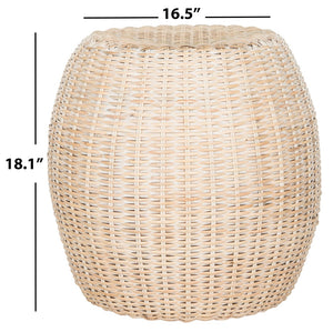 Safavieh Remi Wicker End Table – Chic Barrel Stool Design For Modern Living Spaces, Versatile Accent Piece White Washed SEA8022C