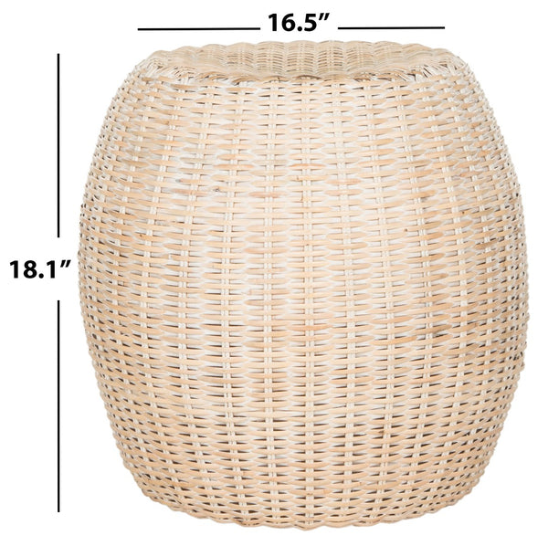 Safavieh Remi Wicker End Table – Chic Barrel Stool Design For Modern Living Spaces, Versatile Accent Piece White Washed SEA8022C