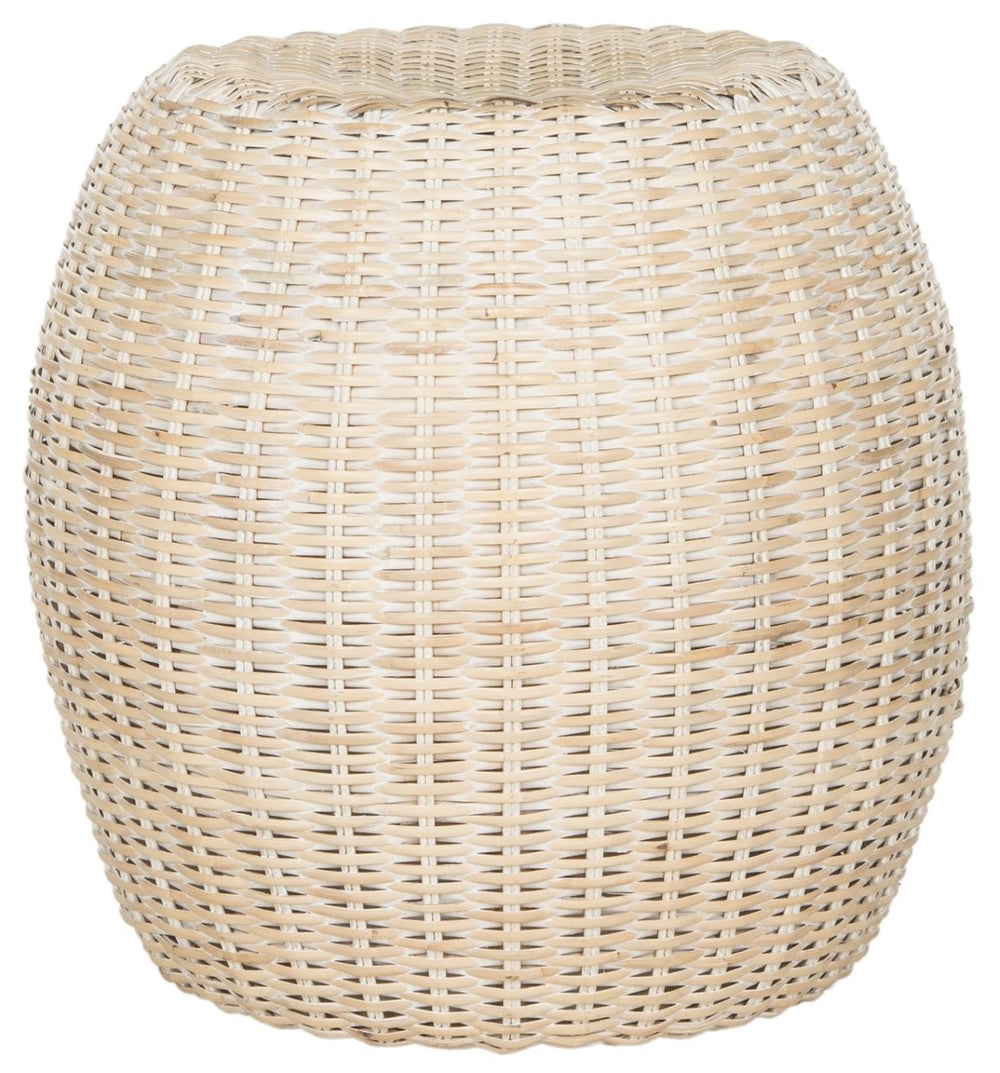 Safavieh Remi Wicker End Table – Chic Barrel Stool Design For Modern Living Spaces, Versatile Accent Piece White Washed SEA8022C