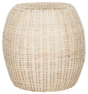 Safavieh Remi Wicker End Table – Chic Barrel Stool Design For Modern Living Spaces, Versatile Accent Piece White Washed SEA8022C