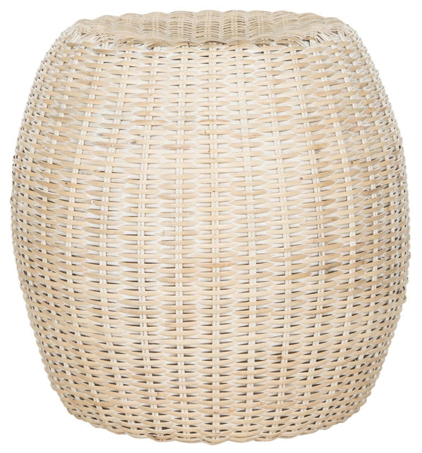 Safavieh Remi Wicker End Table – Chic Barrel Stool Design For Modern Living Spaces, Versatile Accent Piece White Washed SEA8022C