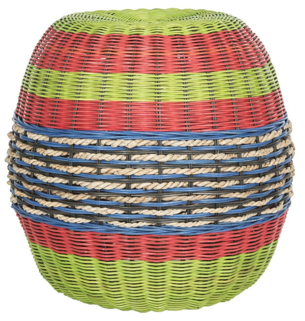 Safavieh Nikos Handwoven Wicker Barrel Stool - Vibrant Multi-Color Accent Table For Global Style & Charm SEA8025A