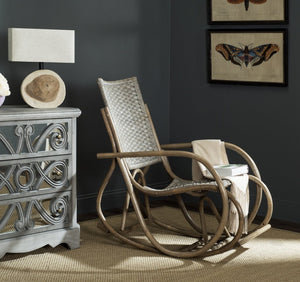 Safavieh Bali Rocking Chair - Elegant Rattan Design With Sturdy Hardwood Frame For Ultimate Comfort And Style Antique Grey SEA8035A